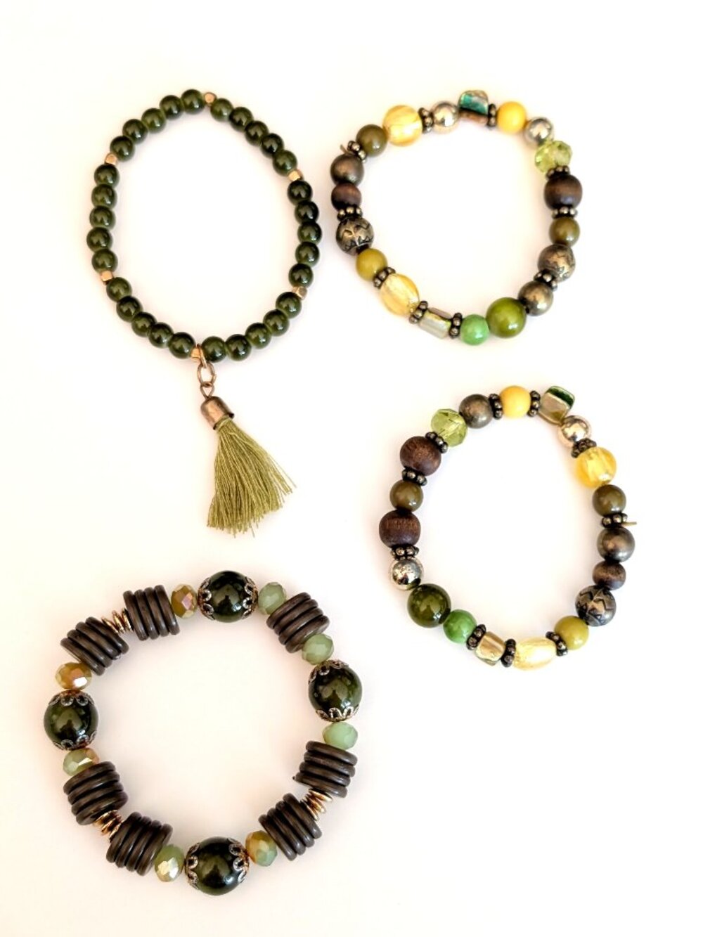 Bundle of 4 stacking/layering green tones stretch bracelets - Picture 5 of 10